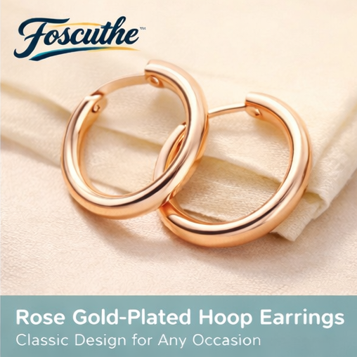 Foscuthe™ Rose Gold-Plated Hoop Earrings – Classic Design for Any Occasion, Rose gold earrings, hoop earrings, classic hoop design, everyday earrings, hypoallergenic earrings