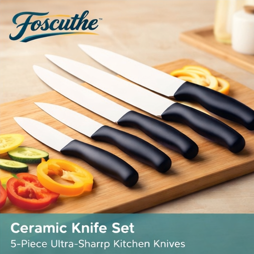 Foscuthe™ Ceramic Knife Set - 5-Piece Ultra-Sharp Kitchen Knives, Ceramic knife set, ultra-sharp kitchen knives, precision cutting knives, kitchen essentials, high-quality knives